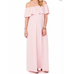 Off the Shoulder Maternity Maxi Dress in Blush